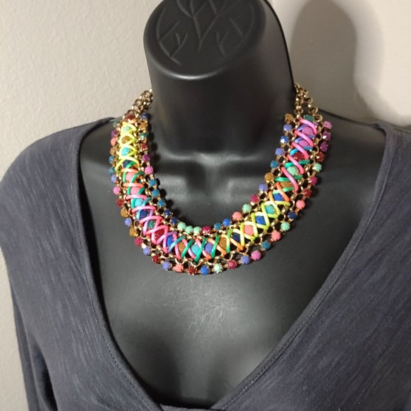 Very Colorful Metal Plastic And String Necklace Adjustable 17.5 To 19.5 Inches - Picture 14 of 14